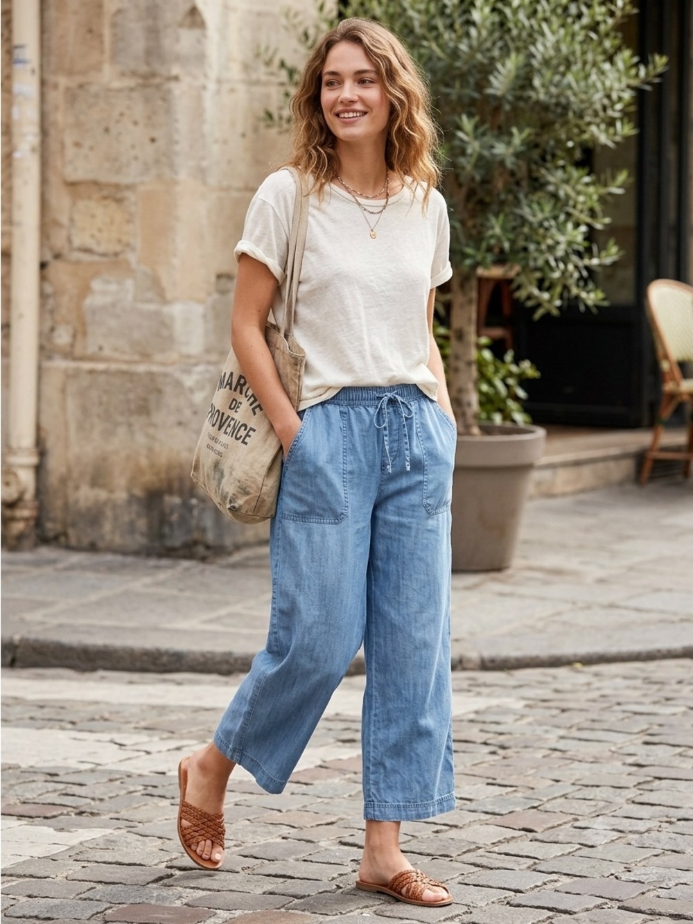 Splendid Light Blue Wide-Leg Drawstring Jeans